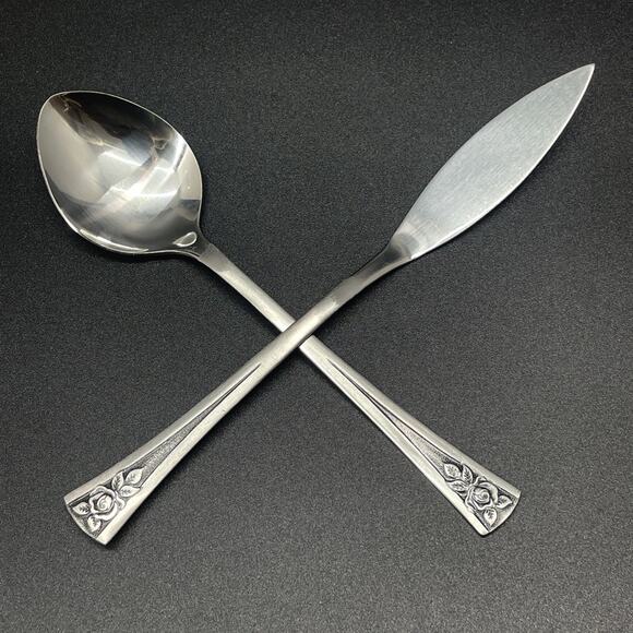 NOS Northland Stainless Korea Pasadena Rose Set Spreader & Sugar Spoon Flatware - Picture 8 of 8